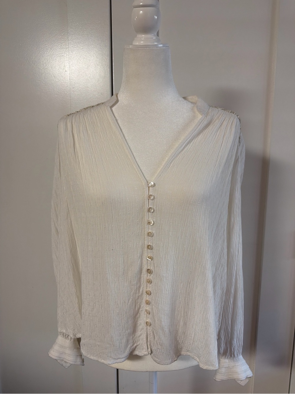 Free People Womens blouse Gold Embroidery on back
